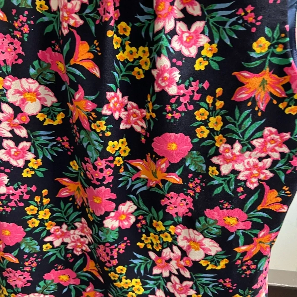 J. Crew Floral Sleeveless Blouse - Pink, Orange, Green on Navy Blue #123